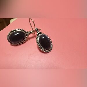 Silver & Black Oval Onyx Teardrop Earrings
